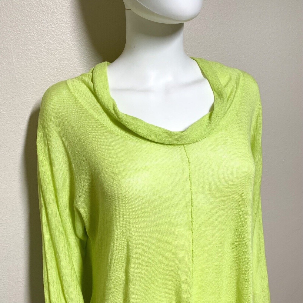 OSKA 100% Linen Lime Green Knit Tunic Sweater 2 US 8/10 Long Sleeve Cowl Neck - Picture 2 of 7